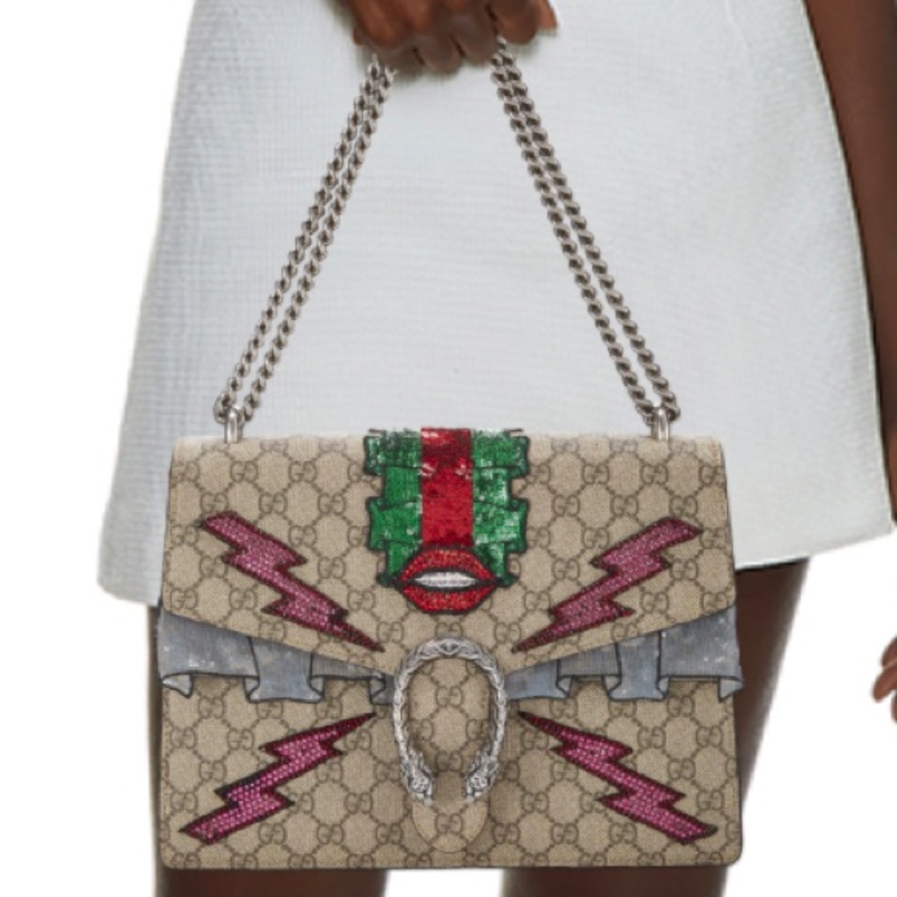 Gucci GG Supreme Monogram Lightning Embroidered Medium Dionysus Shoulder Bag